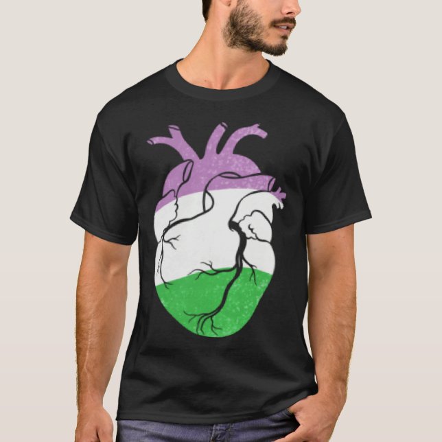 Genderqueer Pride Heart Flag T-Shirt (Front)