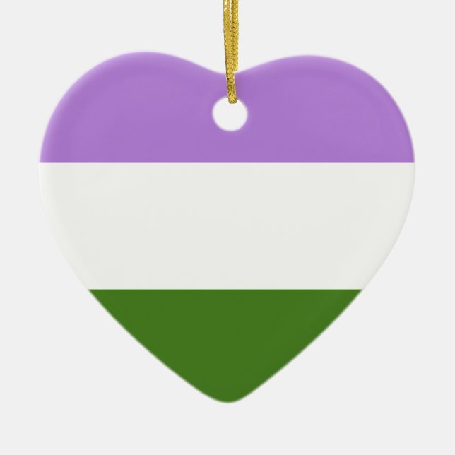 GENDERQUEER PRIDE STRIPES DESIGN CERAMIC TREE DECORATION (Front)
