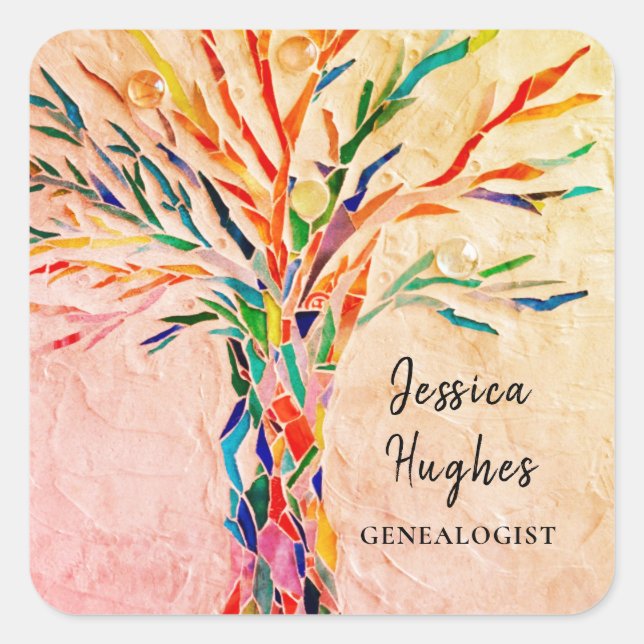 Genealogist Family Tree Beige Square Sticker (Front)