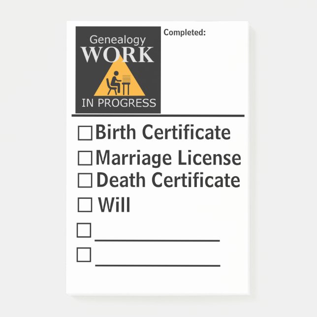 Genealogists Record Keeping Post It Notes (Front)