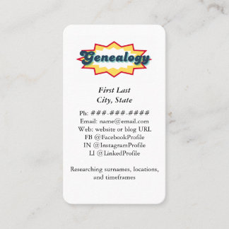Genealogy Comic Book Pop Design Business Card