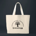 Genealogy Family Ancestry Black Print Quote Gift Large Tote Bag<br><div class="desc">Leaning Forward • Looking Back. A quote or saying that describes genealogy well. A family researcher or genealogist is, of course, curious and interested in ancestors who came before, but also intent on documenting their findings for those who will come after. Nice gift for the genealogist in your family. Maybe...</div>