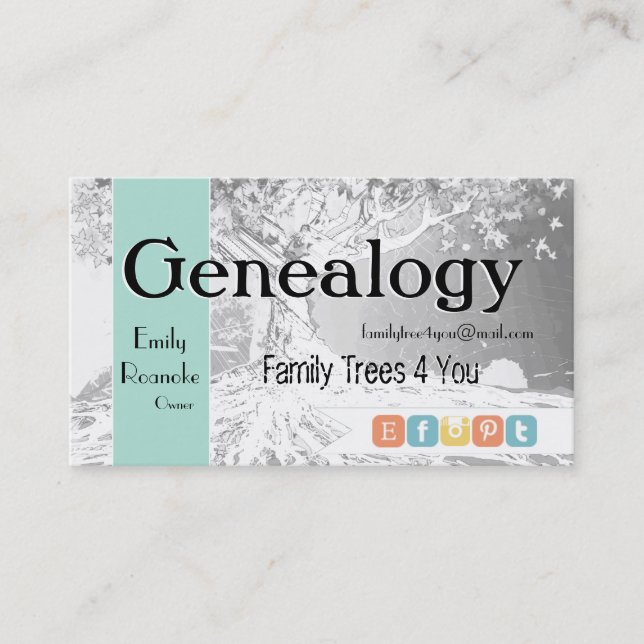 Genealogy Family Tree Social Media Icons Business Card (Front)