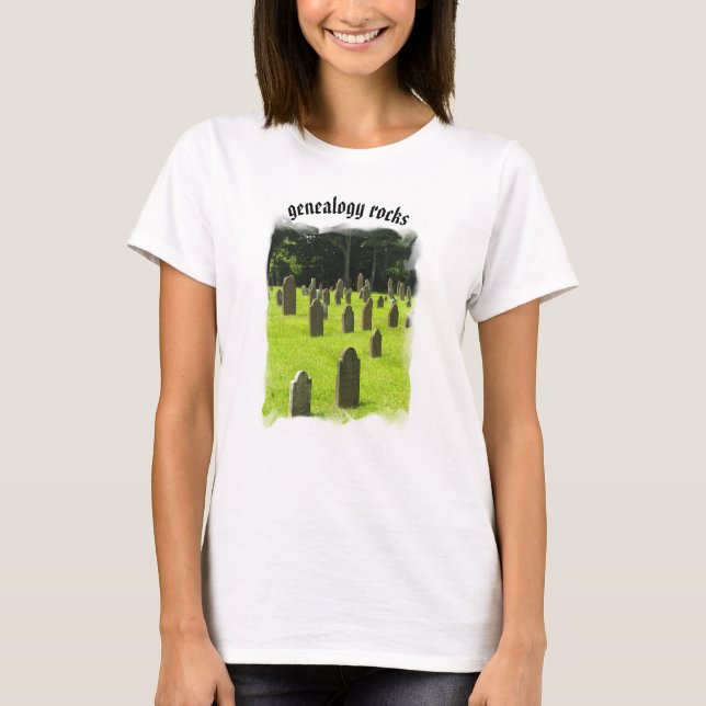 Genealogy Rocks basic white tee (Front)