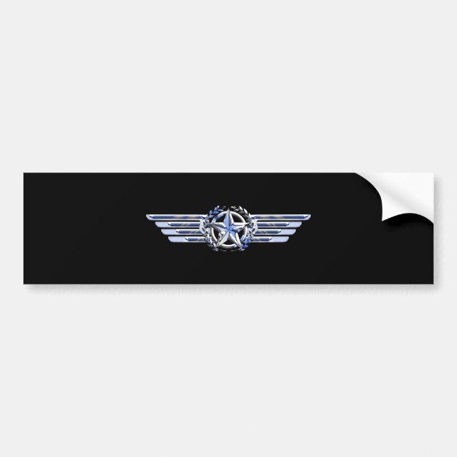 General Air Pilot Chrome Like Star Wings Black Bumper Sticker (Front)