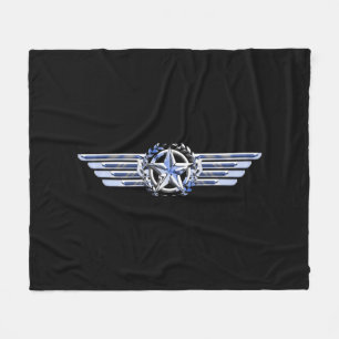 General Air Pilot Chrome Like Star Wings Black Fleece Blanket