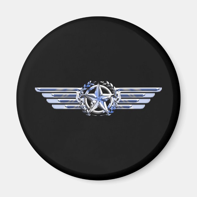 General Air Pilot Chrome Like Star Wings Black Magnet (Front)