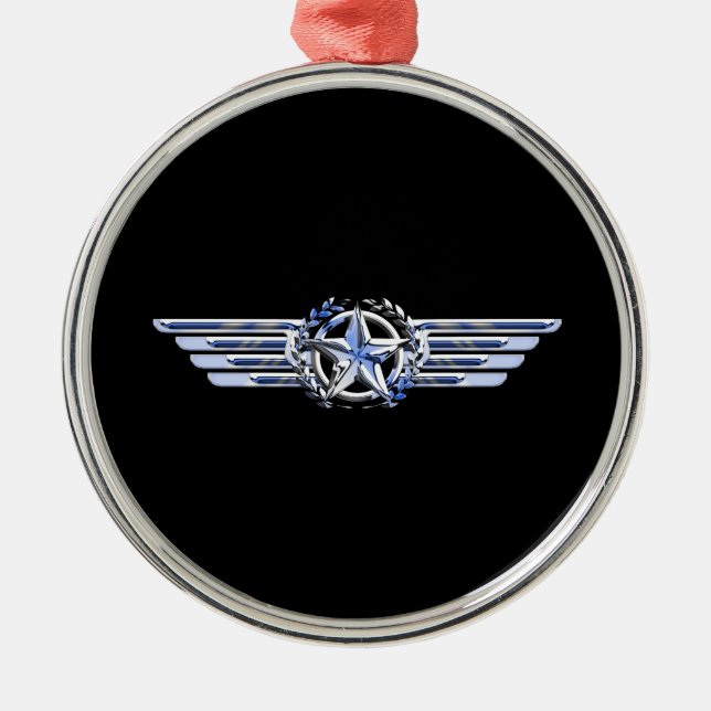 General Air Pilot Chrome Like Star Wings Black Metal Tree Decoration (Front)