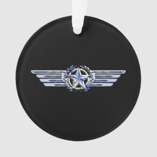General Air Pilot Chrome Like Star Wings Black Ornament