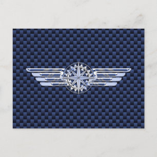 General Air Pilot Chrome Like Wings Compass Postcard