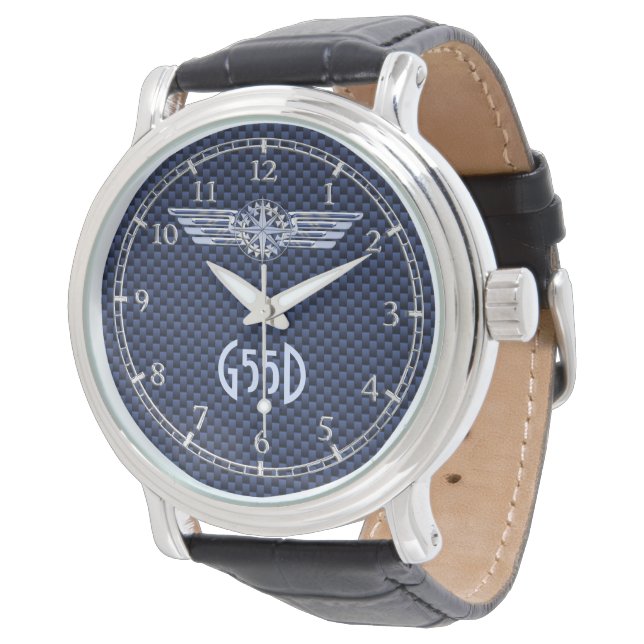 General Air Pilot Wings Compass Monogram Watch (Angled)