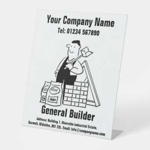 General Builder Cartoon Design Pedestal Sign