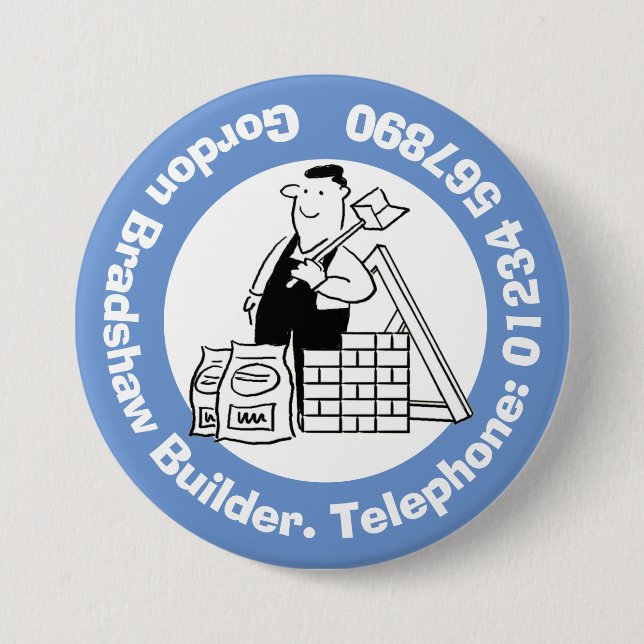 General Builder with Building Materials. 7.5 Cm Round Badge (Front)