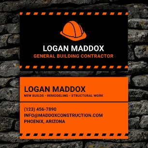 General Building Contractor Orange Hard Hat Business Card