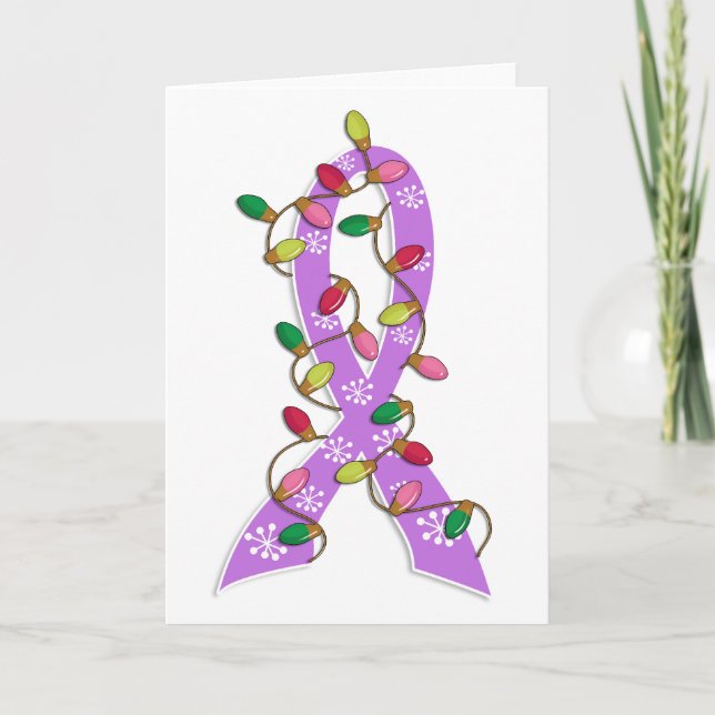 General Cancer Christmas Lights Ribbon Holiday Card (Front)
