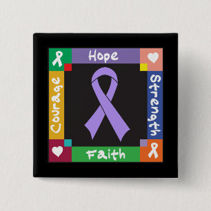 General Cancer Hope Strength Faith 15 Cm Square Badge