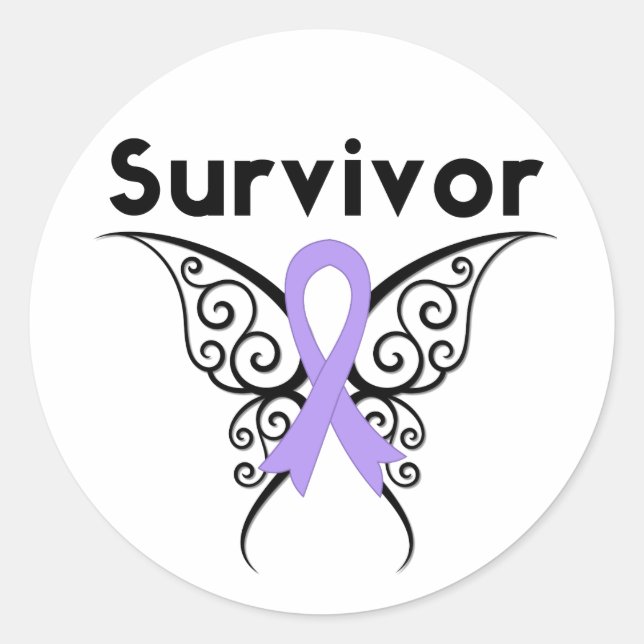 General Cancer Survivor Tribal Butterfly Classic Round Sticker (Front)