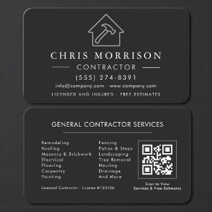 General Construction Black Silver QR Code Business Card