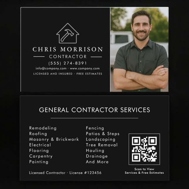 General Construction Contractor Photo QR Code  Business Card (Creator Uploaded)