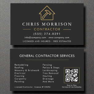 General Construction Modern Black Gold QR Code Business Card