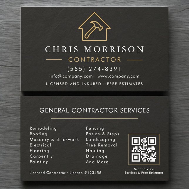 General Construction Slate Stone.Black QR Code Business Card (Creator Uploaded)