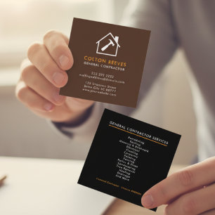 General Contractor Brown and Black Square Business Card