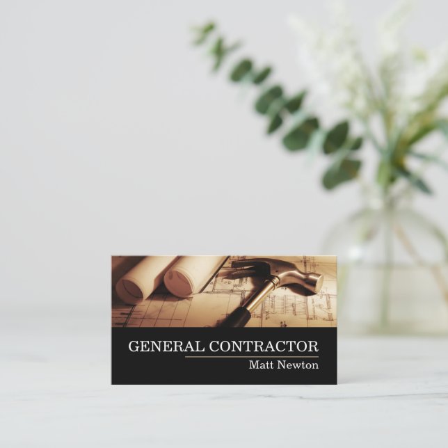 General Contractor Builder Manager Construction Business Card (Standing Front)