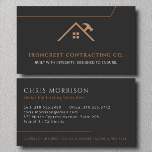 General Contractor Construction Black Copper  Business Card