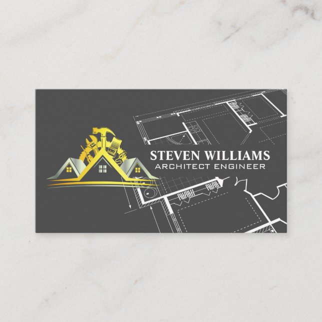 General Contractor Construction | Blueprints Business Card (Front)