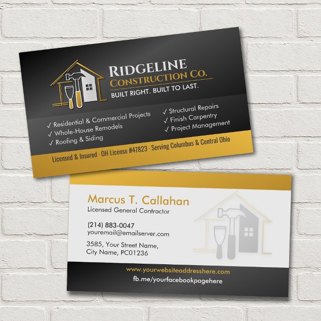 General Contractor Construction services Business Card (Creator Uploaded)