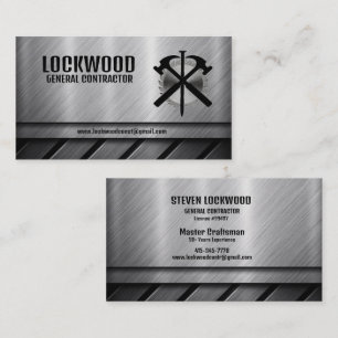 General Contractor Hammer Saw Blade Nail Silver Business Card