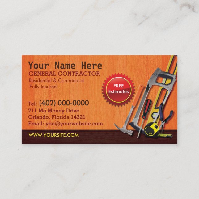 General Contractor Handyman Business Card Template (Front)
