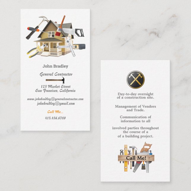General Contractor - House with Tools on it  Business Card (Front/Back)