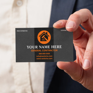 General Contractor Modern Charcoal & Orange Business Card