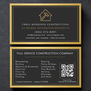General Contractor QR Code Gold Industrial  Business Card