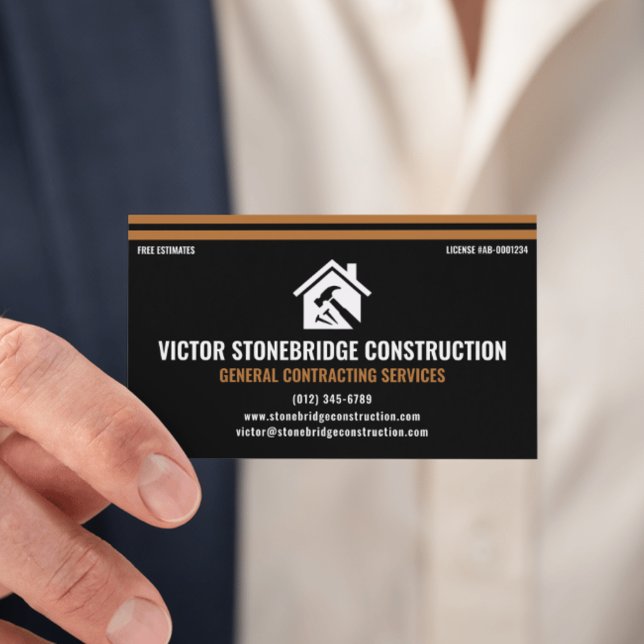 General Contractor Services Modern Black & Copper Business Card (Creator Uploaded)