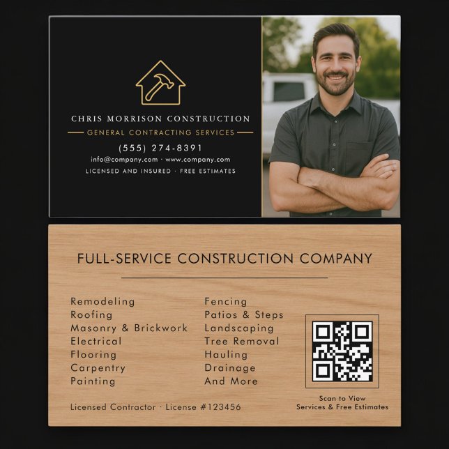 General Contractor Wood Photo QR Code Business Card (Creator Uploaded)