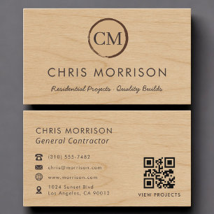 General Contractor Wood QR Code Professional Business Card