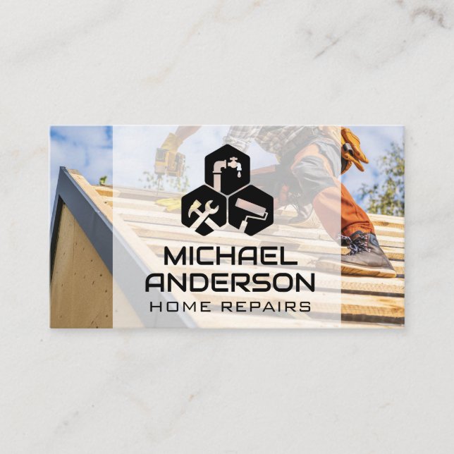 General Contractor Working on Roof Business Card (Front)