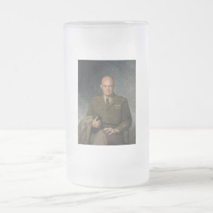 General Dwight Eisenhower 5 Star Painted Portrait Frosted Glass Beer Mug
