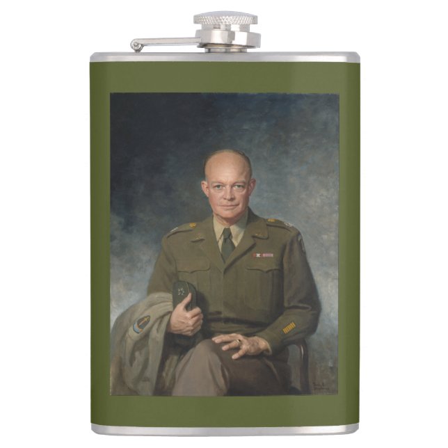 General Dwight Eisenhower 5 Star Painted Portrait Hip Flask (Front)