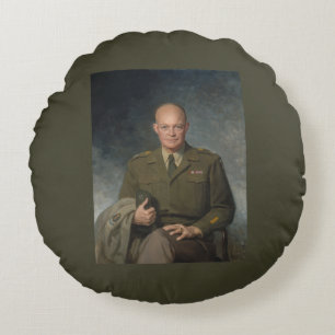General Dwight Eisenhower 5 Star Painted Portrait Round Cushion