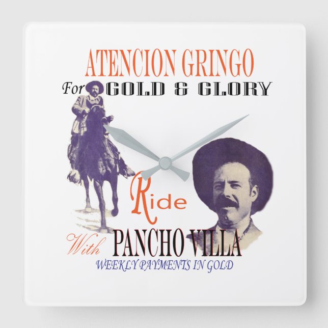 General Pancho Villa 🎖️ Mexican Hero Square Wall Clock (Front)