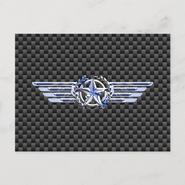 General Private Air Pilot Chrome Like Star Wings Postcard (Front)