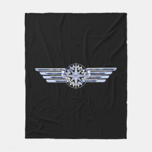 General Private Air Pilot Chrome Like Wings Black Fleece Blanket