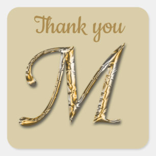General Thank You Gold Silver Letter M Monogram Square Sticker