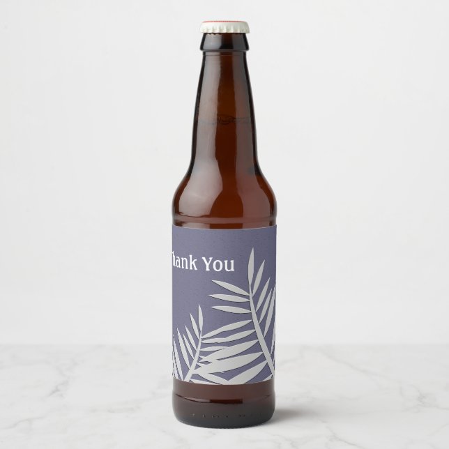 General Thank You Leaf Silhouette Blue Nature Beer Bottle Label (Front)