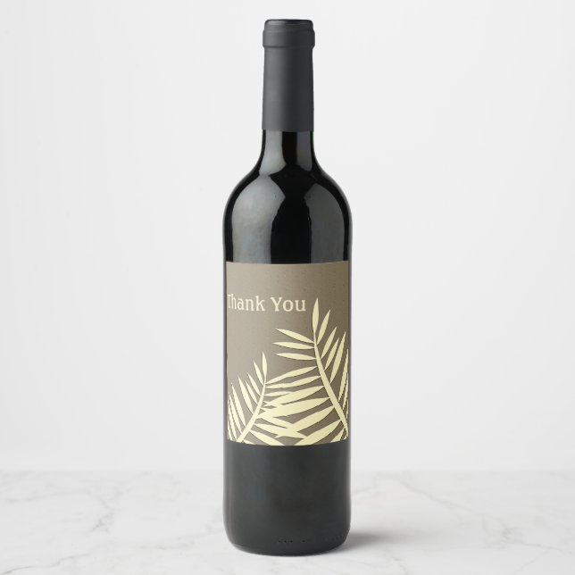 General Thank You Leaf Silhouette Brown Nature Wine Label (Front)