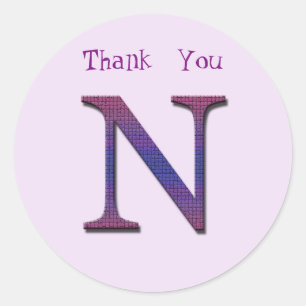 General Thank You Letter N Monogram Initial Classic Round Sticker