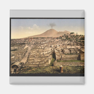 General view and Vesuvius, Pompeii, Italy vintage Magnet